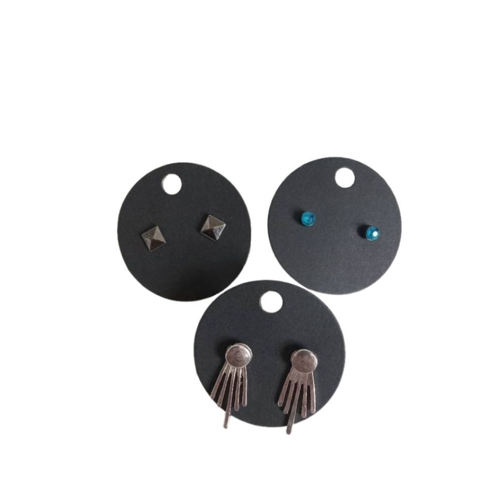 Set of 3 Assorted Silver Toned and Gunmetal Gray Stud Fashion Earrings Bundle
